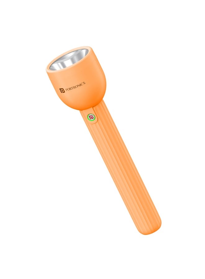 Portronics Eco Glow LED Torch Light with USB Rechargeable Battery, Dual-Brightness Levels, SOS Emergency Light Mode, Long Distance Flashlight, for Home, Outdoor, Camping, Travel (Orange) - Image 1